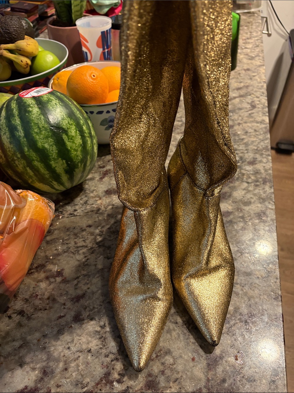 Zara Metallic Gold Over-the-Knee Pointed Boots